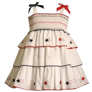 Buy Bonnie Baby Smocked Bodice to Embroidered Stars on Multi Tier Skirt, 12 Months by Bonnie Baby