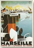 AFFICHE 50X70cm PAYSAGE RETRO PORT DE MARSEILLE FRANCE