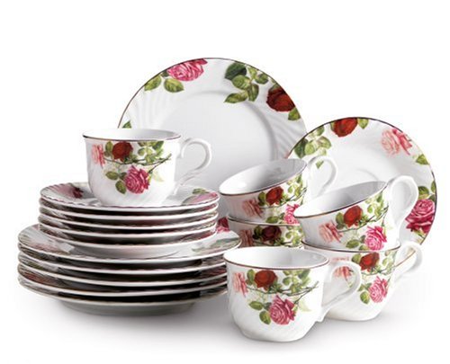 Childrens Toyshop  Küche & Haushalt : Domestic 688847 Porzellan Kaffeeservice 18-teilig mit je 6 Tassen, Untertassen, Dessertteller und Rosendekor