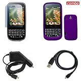 Palm Pixi CDMA Sprint Combo Solid Purple Silicon Skin Case Faceplate Cover + LCD Screen Protector + Rapid Car Charger + USB Data Charge Sync Cable for Palm Pixi CDMA Sprint