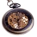 Hand Wind Mechanical Skeleton Pocket Watch Roman Numerals Unisex Vintage Style With Chain - PW12