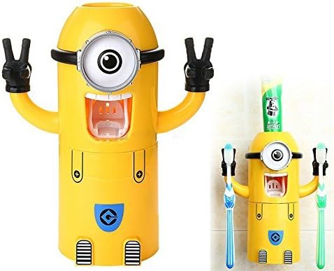 Minions Automatic Toothpaste Dispenser 2 Toothbrush Holder Set, Despicable Me One Eye Minions Bathroom Accessory, Stuarts Toothpaste/tooth Brush Automatic Dispenser.