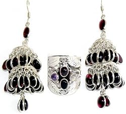 Earrings and Ring Set Sterling Silver Multistone Jewelry 2.75 inches