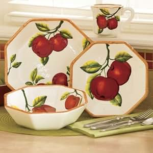 Amazon.com | Tuscany Apple 16 Piece Dinnerware Set: Kitchen Storage And ...