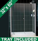 DreamLine ALLURE Clear Glass Shower Door & AMAZON Base Kit 54 to 61 Adjustable Shower Door with 32 x 60 Right Drain BaseChrome Finish Hardware; Clear Glass; Left Hand Drain Base;