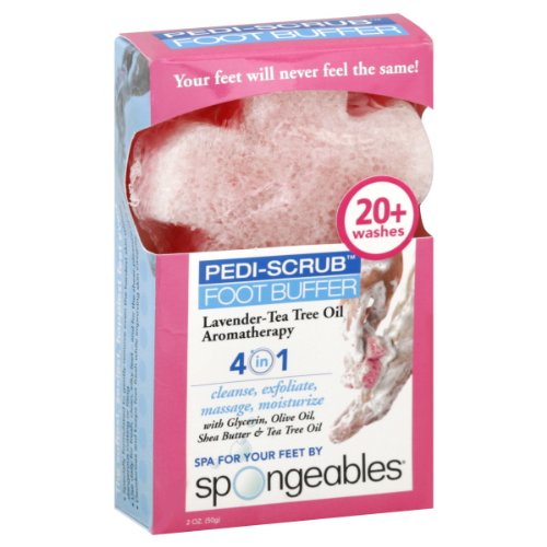 Spongeables Pedi Scrub Foot Buffer 20+ Washes, Lavender Tea Tree Oil Aromatherapy, 2-Ounce