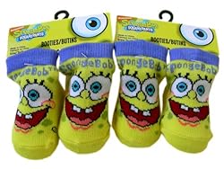 Spongebob Squarepants Booties - 2 Pairs Spongebob Baby Socks - Purple Trim