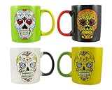 Set Of 4 DAY OF THE DEAD Sugar Skull Ceramic Coffee Mugs