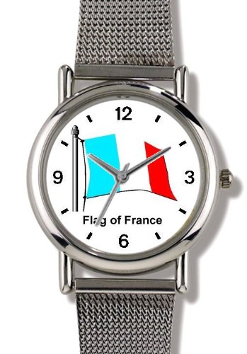 Flag of France - Tricolor No.1 Paris & France Theme - WATCHBUDDY® ELITE Chrome-Plated Metal Alloy Watch with Metal Mesh Strap-Size-Small ( Standard Women's Size )