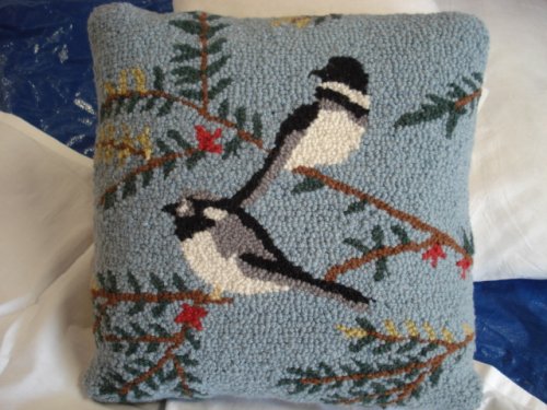 Blue Bird Wool Hooked Pillow