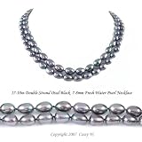 Double Strand 17-18 Inches 7-8mm Black Oval Shape Freshwater Cultured Pearl Necklace
