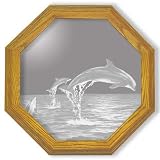 Decorative Framed Mirror Wall Decor With Dolphin Etched Mirror - Dolphin Decor - Unique Dolphin Gift Ideas - Ready To Hang - 20 octagon