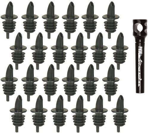 Free Flowing Plastic Speed Liquor Bottle Pourers with PNW Pocket Corkscrew, Set of 24, Black