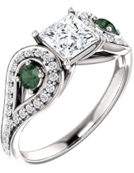 10K White Gold Princess Cut Diamond and Genuine Alexandrite Ring -- LIFETIME WARRANTY