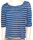Ultra Soft Viscose Stripe Slub Tee Boat Neck , Blue / Navy