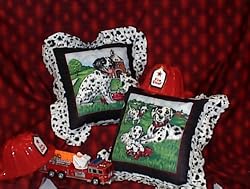 Firehouse Friends 16" Zippered Throw Pillow Set Showcasing Playful Dalmations