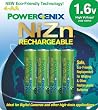 PowerGenix 4 Pack NiZn AA 1.6v 2500 mWh ZiNc High Voltage Rechargeable Batteries