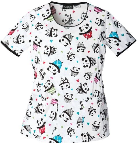 Runway by Cherokee 3964 Women's Round Neck Scrub Top Panda Party X-Small