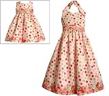 Bonnie Jean Girls 7-16 IVORY PINK-RED-GREEN MULTI DOT FLORAL BORDER SHANTUNG Special Occasion Wedding Flower Girl Birthday Easter Party Dress