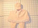 Pcp7, . Knitted on Hand Knitting Machine Then Finished By Hand Crochet Infant Girls Outfit, Containing Baby Pink Chenille Baby Pink Cotton Trim Poncho, Pant, Hat Set