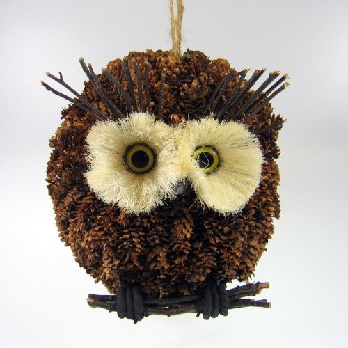 Large Owl on Branch Pinecone Hanging Ornament 9"H