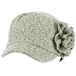 Elastafit Winter Ruffle Flower Crystals Knit Cadet Military Castro Hat Cap Gray