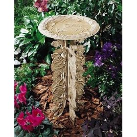 Pedestal Rose Birdbath Weathered Limestone by A Bird's Home
