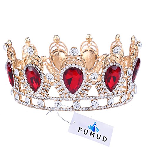 Amazing King/Queen Crown Simulated Red Ruby Stone Sapphire Water Drop Tiaras (Red)