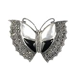 STERLING SILVER BROOCH 33X45mm - Marcasite w/White and Black Mother of Pearl
