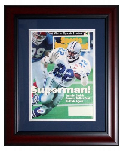 Emmitt Smith Autographed Dallas Cowboys (2/7/94) Deluxe Framed Sports Illustrated Magazine - PSADNA