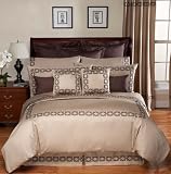 Taupe and Chocolate Hotel Spa Embroidery Collection - 5pc Luxury Duvet Cover Bedding Set-King Size