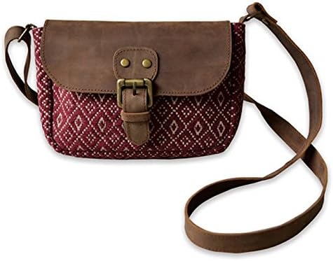 Rustic Red Jacquard Print Leather Crossbody Handbag
