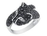 Black and White Diamond Panther Ring 1.21 Carat (ctw) in 14K White Gold