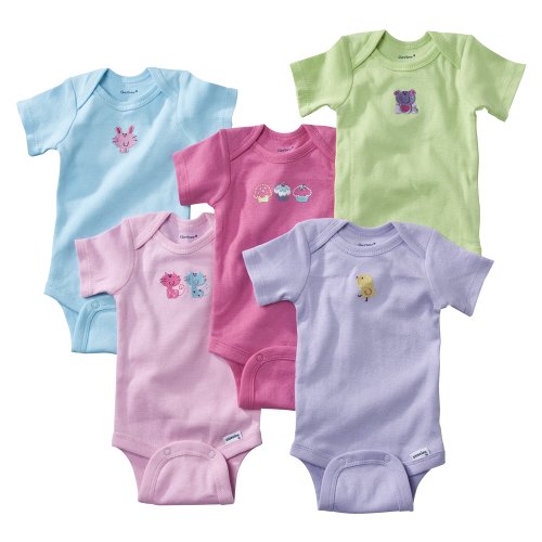 Newborn Girls' Gerber Multicolored Short-Sleeve 5pk Assorted Onesies 0-3M
