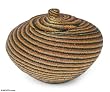 Beaded rattan basket, 'Earth Currents' Beaded rattan basket, 'Earth Currents'