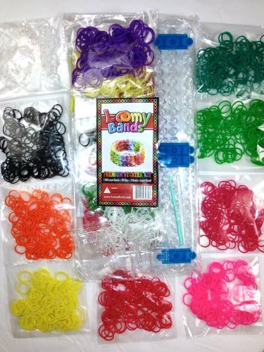 1200 Rainbow Color Loom Band Kit - Includes 25 S and 25 C Clips, Loom Board, and 2 Hooks! 10 Beautiful Colors Conveniently Separated!