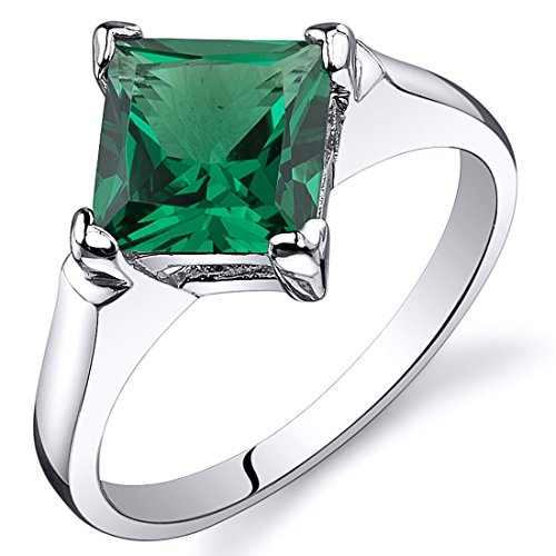 Striking 1.50 Carats Simulated Emerald Ring in Sterling Silver Rhodium Nickel Finish Sizes 5 to 9