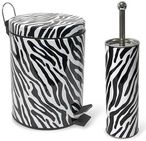 SP Product Colorful Home Collections Waste Bin &amp; Toilet Brush Set (Zebra)