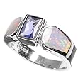 Sterling Silver Ring with White Lab Created Opal and Rectangular Blue Sapphire - 8 x 4 mm (Sizes 6-9) Sterling Silver Ring with White Lab Created Opal and Rectangular Blue Sapphire - 8 x 4 mm (Sizes 6-9)
