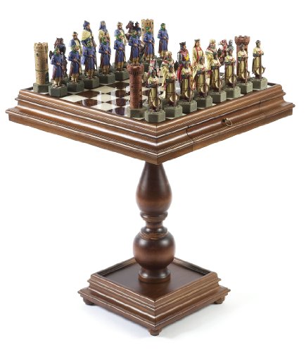 Crusade Chessmen & Monticello Alabaster Chess Table from Italy