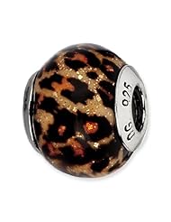 Genuine Reflection Beads (TM) Bead Charm. Sterling Silver Reflections Brown Jaguar Glitter Overlay Glass Bead. 100% Satisfaction Guaranteed.
