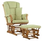 Stork Craft Custom Tuscany Oak Finish Glider and Ottoman with Free lower lumbar pillow, Sage Cushions