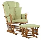 Stork Craft Custom Tuscany Oak Finish Glider and Ottoman with Free lower lumbar pillow, Sage Cushio