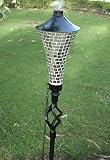 72 Inch (set Of 6) Silver Conical Disco Mosaic Outdoor Garden Tiki Torches