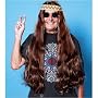 Long Hippie Wig with Headband (Brown) Adult