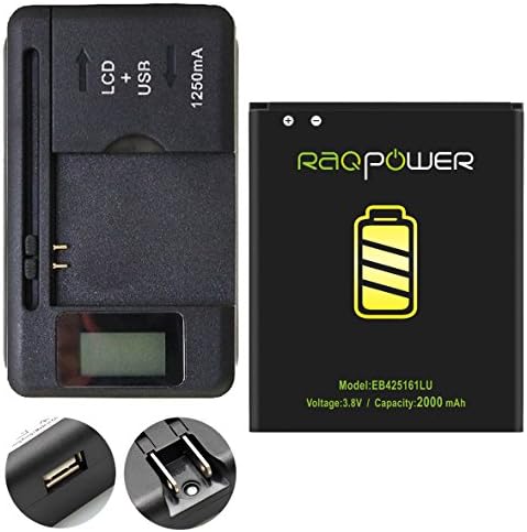 RAQPower 2000 mAh Replacement Battery High Capacity EB425161LU For Samsung Galaxy S3 Mini SM-G730 Galaxy Exhibit SGH-T599 + Universal Charger USB Port LED Indicator
