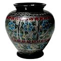 Handmade Etched Lacquer Wood Vase - Black