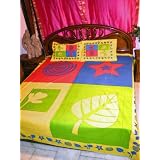 CottonBedspread-3pLightYellowFloralCottonIndiaBedspreadCoverletThrowKing