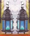 10 BLUE GLASS WEDDING CANDLE LANTERN CENTERPIECES