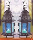 10 BLUE GLASS WEDDING CANDLE LANTERN CENTERPIECES